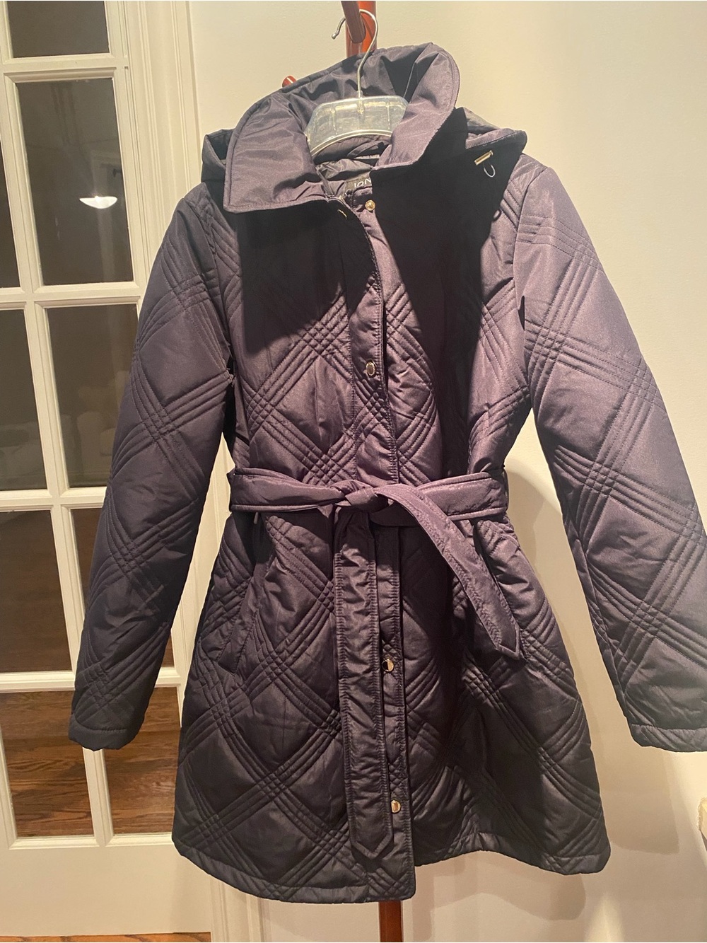 Jones New York Quilted Belted Pea Coat in Navy